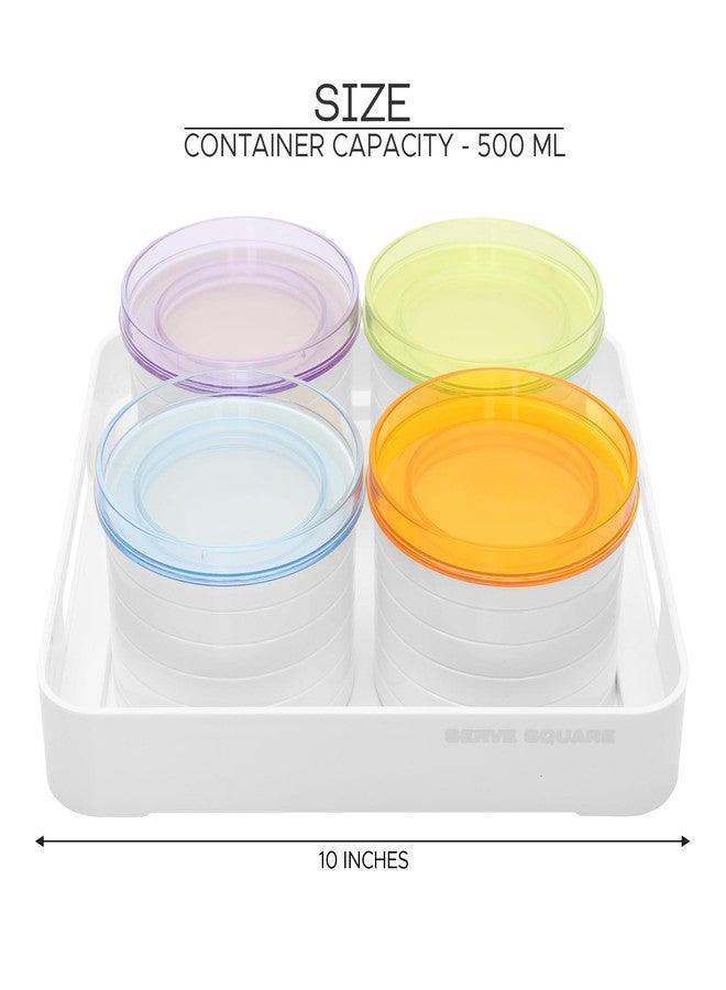 جايبي بلس مجموعة علب تخزين الفواكه المجففة المربعة المحكمة الإغلاق من جاي بي بلس سيرف مع صينية | بلاستيك مانع للتسرب وخالٍ من مادة BPA لتخزين الطعام الجاف، سعة 500 مل، مجموعة من 4 قطع، لون أبيض - Image 4